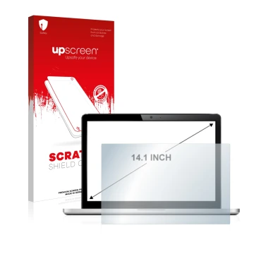 Parte frontal de un envase de producto con el logotipo de la marca upscreen. Al lado se muestra el dispositivo con su protecto