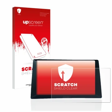Parte frontal de un envase de producto con el logotipo de la marca upscreen. Al lado se muestra el dispositivo Audi A5 8T 2010