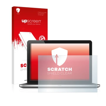 Parte frontal de un envase de producto con el logotipo de la marca upscreen. Al lado se muestra el dispositivo con su protecto