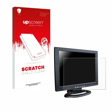 Parte frontal de un envase de producto con el logotipo de la marca upscreen. Al lado se muestra el dispositivo SDC Touchscreen