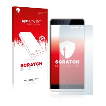 Parte frontal de un envase de producto con el logotipo de la marca upscreen. Al lado se muestra el dispositivo KingZone K2 con