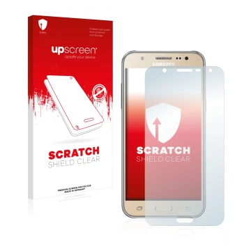 Parte frontal de un envase de producto con el logotipo de la marca upscreen. Al lado se muestra el dispositivo Samsung Galaxy 