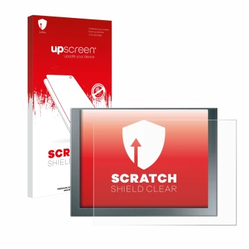 Parte frontal de un envase de producto con el logotipo de la marca upscreen. Al lado se muestra el dispositivo Siemens Simatic