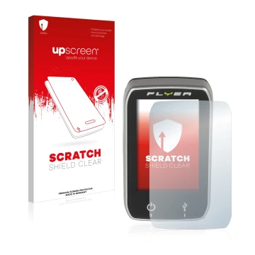 Parte frontal de un envase de producto con el logotipo de la marca upscreen. Al lado se muestra el dispositivo Panasonic Cente