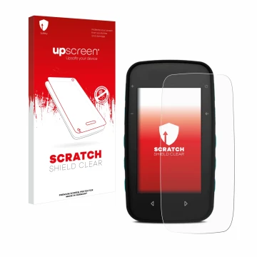 Parte frontal de un envase de producto con el logotipo de la marca upscreen. Al lado se muestra el dispositivo CompeGPS TwoNav