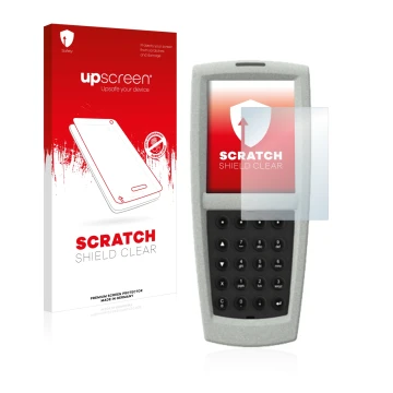 Parte frontal de un envase de producto con el logotipo de la marca upscreen. Al lado se muestra el dispositivo Vectron POS Mob