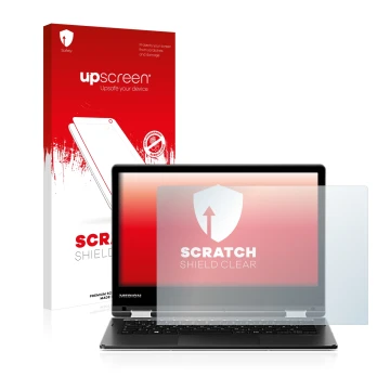 Parte frontal de un envase de producto con el logotipo de la marca upscreen. Al lado se muestra el dispositivo MEDION Akoya E2