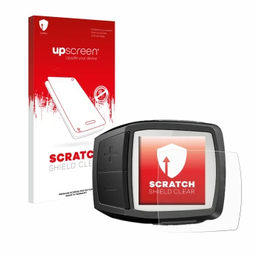 Parte frontal de un envase de producto con el logotipo de la marca upscreen. Al lado se muestra el dispositivo Bosch Purion co