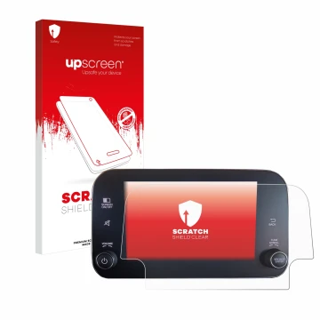 Parte frontal de un envase de producto con el logotipo de la marca upscreen. Al lado se muestra el dispositivo Fiat Tipo 2016-