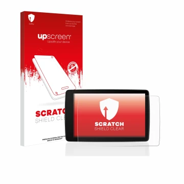 Parte frontal de un envase de producto con el logotipo de la marca upscreen. Al lado se muestra el dispositivo BMW Motorrad Na