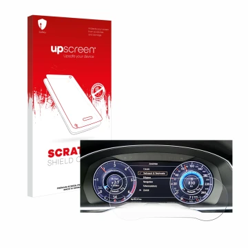 Parte frontal de un envase de producto con el logotipo de la marca upscreen. Al lado se muestra el dispositivo Volkswagen Tigu