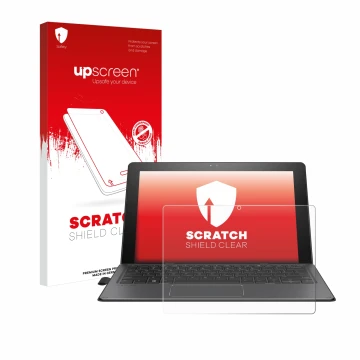 Parte frontal de un envase de producto con el logotipo de la marca upscreen. Al lado se muestra el dispositivo HP Pro x2 612 G