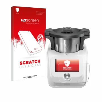 Parte frontal de un envase de producto con el logotipo de la marca upscreen. Al lado se muestra el dispositivo SilverCrest Mon