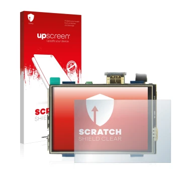 Parte frontal de un envase de producto con el logotipo de la marca upscreen. Al lado se muestra el dispositivo Raspberry Pi To
