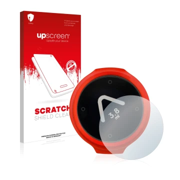 Parte frontal de un envase de producto con el logotipo de la marca upscreen. Al lado se muestra el dispositivo Beeline Velo co