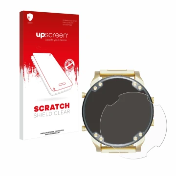 Parte frontal de un envase de producto con el logotipo de la marca upscreen. Al lado se muestra el dispositivo Diesel DZ7333 M
