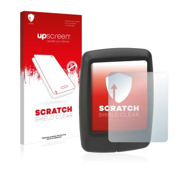 Parte frontal de un envase de producto con el logotipo de la marca upscreen. Al lado se muestra el dispositivo Specialized Tur