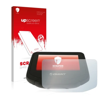 Parte frontal de un envase de producto con el logotipo de la marca upscreen. Al lado se muestra el dispositivo Giant RideContr