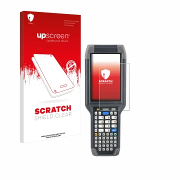 Parte frontal de un envase de producto con el logotipo de la marca upscreen. Al lado se muestra el dispositivo Honeywell Dolph