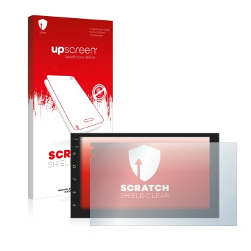 Parte frontal de un envase de producto con el logotipo de la marca upscreen. Al lado se muestra el dispositivo Phonocar MediaS