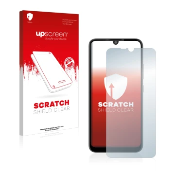 Parte frontal de un envase de producto con el logotipo de la marca upscreen. Al lado se muestra el dispositivo Gigaset GS190 c