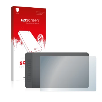 Parte frontal de un envase de producto con el logotipo de la marca upscreen. Al lado se muestra el dispositivo Gaomon PD1560 c