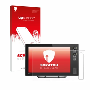 Parte frontal de un envase de producto con el logotipo de la marca upscreen. Al lado se muestra el dispositivo Humminbird Soli