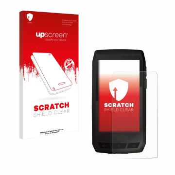 Parte frontal de un envase de producto con el logotipo de la marca upscreen. Al lado se muestra el dispositivo Ciclo Navic 400
