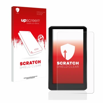 Parte frontal de un envase de producto con el logotipo de la marca upscreen. Al lado se muestra el dispositivo Garmin zumo XT 