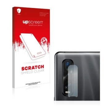 Parte frontal de un envase de producto con el logotipo de la marca upscreen. Al lado se muestra el dispositivo Oppo Find X2 Pr