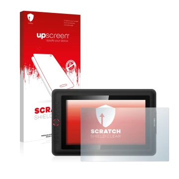 Parte frontal de un envase de producto con el logotipo de la marca upscreen. Al lado se muestra el dispositivo XP-Pen Artist 1