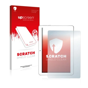 Parte frontal de un envase de producto con el logotipo de la marca upscreen. Al lado se muestra el dispositivo Toscido X104 10