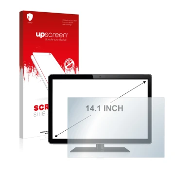 Parte frontal de un envase de producto con el logotipo de la marca upscreen. Al lado se muestra el dispositivo con su protecto