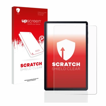 Parte frontal de un envase de producto con el logotipo de la marca upscreen. Al lado se muestra el dispositivo Samsung Galaxy 