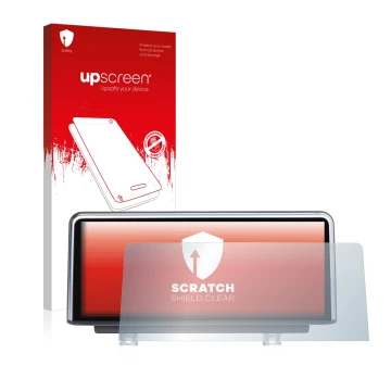 Parte frontal de un envase de producto con el logotipo de la marca upscreen. Al lado se muestra el dispositivo BMW 2 F45 2014-