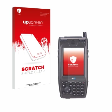 Parte frontal de un envase de producto con el logotipo de la marca upscreen. Al lado se muestra el dispositivo M3 Mobile M3 SK