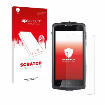 Parte frontal de un envase de producto con el logotipo de la marca upscreen. Al lado se muestra el dispositivo GoClever Quantu