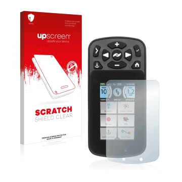 Parte frontal de un envase de producto con el logotipo de la marca upscreen. Al lado se muestra el dispositivo Minn Kota I-Pil