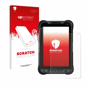 Parte frontal de un envase de producto con el logotipo de la marca upscreen. Al lado se muestra el dispositivo UniStrong UT30 