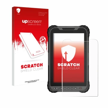 Parte frontal de un envase de producto con el logotipo de la marca upscreen. Al lado se muestra el dispositivo GeoMax Zenius 8