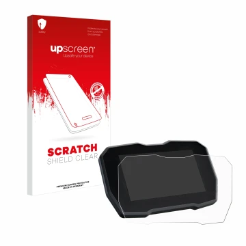 Parte frontal de un envase de producto con el logotipo de la marca upscreen. Al lado se muestra el dispositivo Ducati Streetfi
