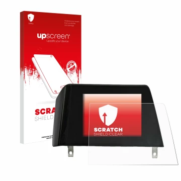 Parte frontal de un envase de producto con el logotipo de la marca upscreen. Al lado se muestra el dispositivo BMW 3 G21 2020 