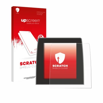 Parte frontal de un envase de producto con el logotipo de la marca upscreen. Al lado se muestra el dispositivo Renault Captur 