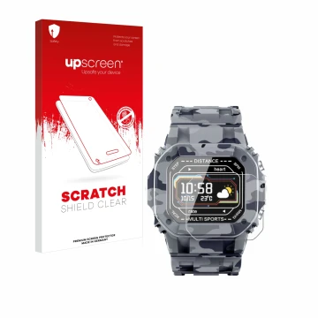 Parte frontal de un envase de producto con el logotipo de la marca upscreen. Al lado se muestra el dispositivo JAY-tech SWi2 c
