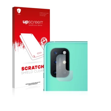 Parte frontal de un envase de producto con el logotipo de la marca upscreen. Al lado se muestra el dispositivo OnePlus 8T (SÓL