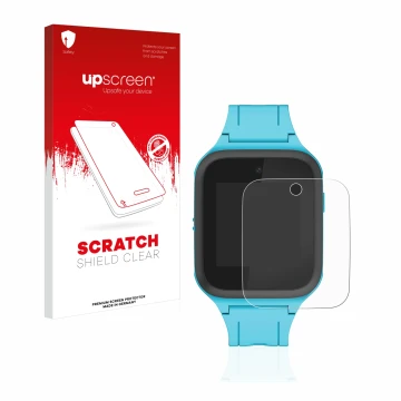 Parte frontal de un envase de producto con el logotipo de la marca upscreen. Al lado se muestra el dispositivo TCL Movetime Fa