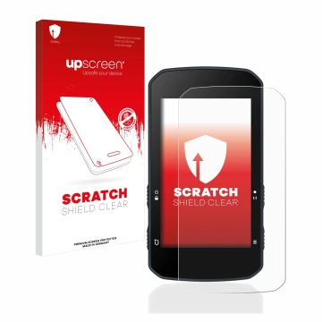 Parte frontal de un envase de producto con el logotipo de la marca upscreen. Al lado se muestra el dispositivo Bryton Rider 75