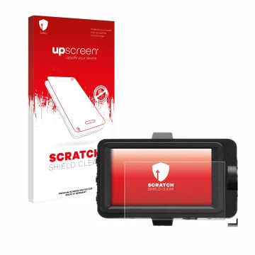 Parte frontal de un envase de producto con el logotipo de la marca upscreen. Al lado se muestra el dispositivo Sony FX6 con su