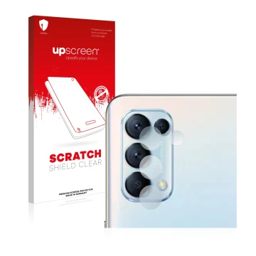 Parte frontal de un envase de producto con el logotipo de la marca upscreen. Al lado se muestra el dispositivo Oppo Find X3 Li