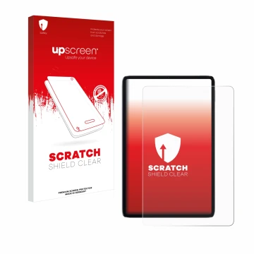 Parte frontal de un envase de producto con el logotipo de la marca upscreen. Al lado se muestra el dispositivo Xiaomi Mi Pad 5